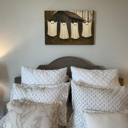 Halloween Wall Art Decor, Ghost Laundry Canvas Print Framed 8x10 Inch - color: J