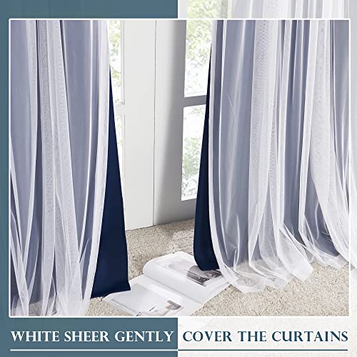 PONY DANCE Navy Blue Curtains Blackout - Room Darkening Curtains with Sheer Elegance Drapery Layered Drapes Mix and Match for Living Room/Kids Bedroom (Set of 2, 52x84 inch, Free Tie-Backs) - color: Navy Blue, size: 52"W x 84"L (Pack of 2)