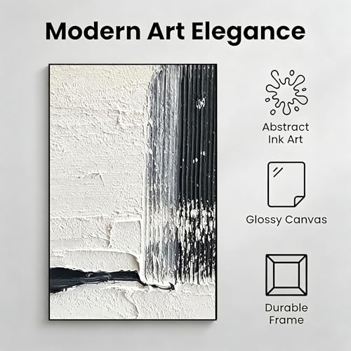QKF Neutral Brush 3D Texture Black Aluminum Frame Canvas Wall Art - color: Black & Gray Abstract