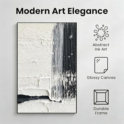 QKF Neutral Brush 3D Texture Black Aluminum Frame Canvas Wall Art - color: Black & Gray Abstract