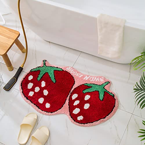 UKELER Cute Strawberry Shape Bathroom Rug for Kids Non Slip Absorbent Bath Mat Washable Shaggy Kids Bedroom Decor Bathroom Door Mat 31.5''x19.7'' - color: Strawberry