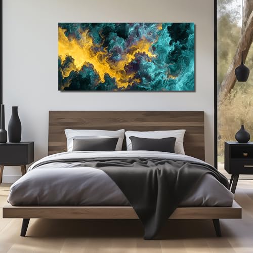 Ouzzlie Blue Wall Art Abstract Art for Living Room - color: yellow, size: 59"L x 29"W