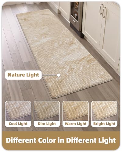 Color&Geometry Kitchen Mats for Floor 24x59 Cream/Beige Marble Design