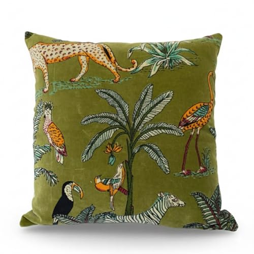 Velvet Floral Flower Green Jungle Throw Pillow Sofa Cushion Cover Case Couch Bohemian Accent Colorful Boho Chic Indian Handmade Cover Only (20" x 20") - size: 20" x 20" (Pack of 1)
