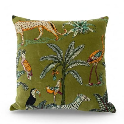 Velvet Floral Flower Green Jungle Throw Pillow Sofa Cushion Cover Case Couch Bohemian Accent Colorful Boho Chic Indian Handmade Cover Only (20" x 20") - size: 20" x 20" (Pack of 1)
