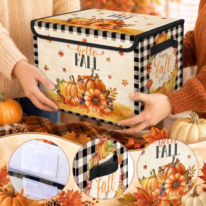 Briwooody Fall Pumpkin Storage Bin with Lid and Carrying Handle Storage Box - style: Pumpkin