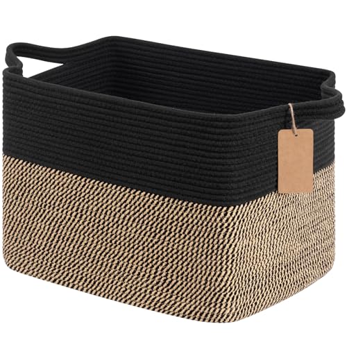 Goodpick 50L Large Woven Storage Basket for Organizing, Black & Jute - color: Black Jute, size: 18"L x 14"W x 12"H