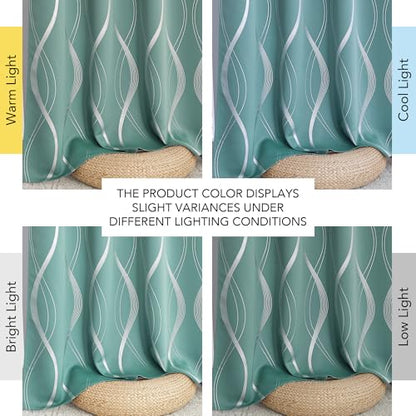 NICETOWN Aqua Blue Foil Print Curtains 90 inch Long for Patio - color: 1 - Aqua Blue, size: 52"W x 90"L (Pack of 2)