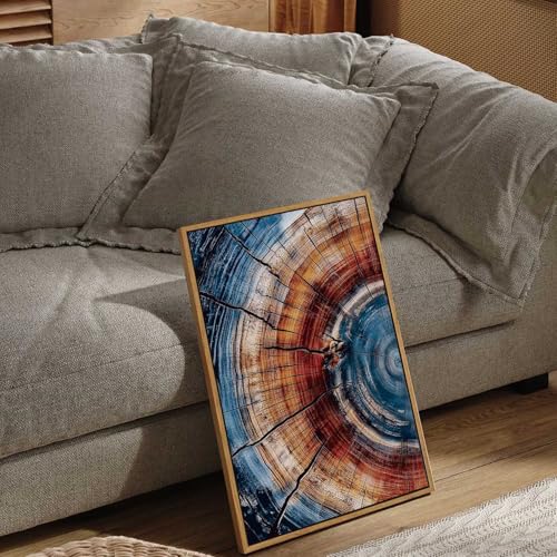 BingruiArt Faux Wood Tree Ring 01 Canvas Wall Art 16x24 Framed - color: Tree Ring - 01, size: 24"L x 16"W