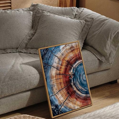 BingruiArt Faux Wood Tree Ring 01 Canvas Wall Art 16x24 Framed - color: Tree Ring - 01, size: 24"L x 16"W