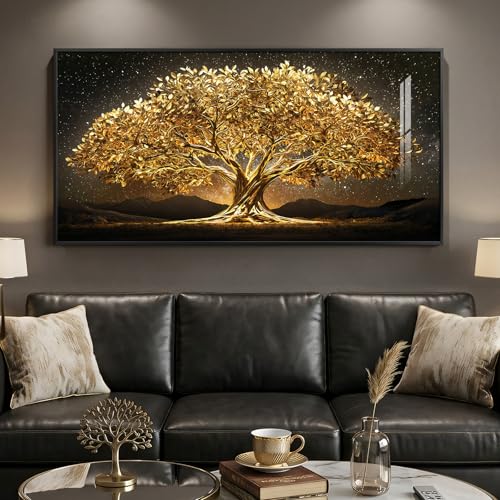 Large Framed Black and Gold Tree of Life Wall Art for Living Room, 60x30 In - color: Black and Gold, size: 60"L x 30"W