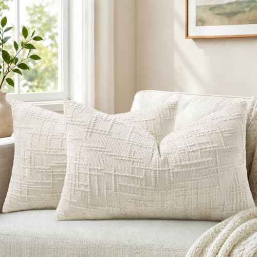 Pallene Cream White Textured Chenille Throw Pillow Covers 12x20 Set of 2 - color: Cream White, size: 20" x 12" (Pack of 2)