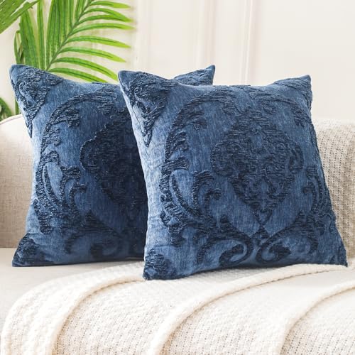 HPUK Embroidered Throw Pillow Covers 18x18 Inch, Boho Damask, Set of 2 - color: Navyblue-damask