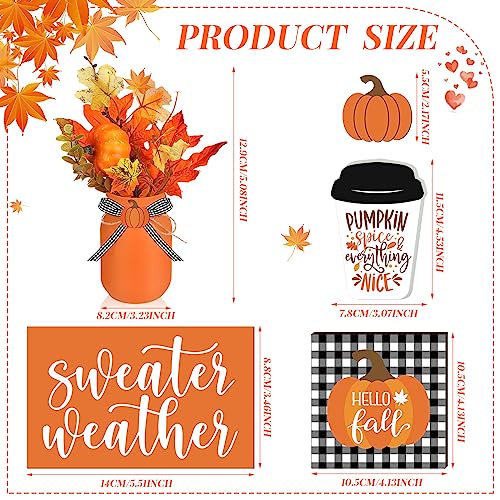 Jexine 18 Pcs Fall Mason Jar Table Decorations with Pumpkin Leaf Wood Sign