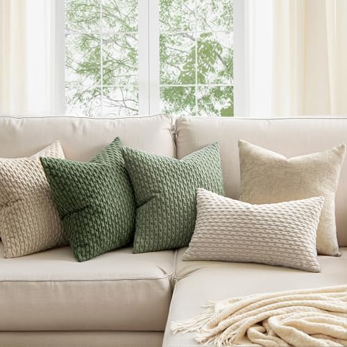 MIULEE Decorative Throw Pillow Covers 18x18 Sage Green Textured Corduroy - color: Sage Green, size: 18" x 18" (Pack of 2)