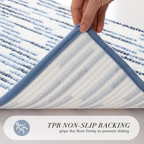 BSICPRO Bathroom Rugs Sets 2 Piece, Modern Bath Mat 20"x32"+16"x24", Blue - color: Blue and White, size: 20" x 32" Plus 16" x 24"