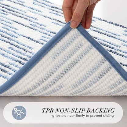 BSICPRO Bathroom Rugs Sets 2 Piece, Modern Bath Mat 20"x32"+16"x24", Blue - color: Blue and White, size: 20" x 32" Plus 16" x 24"