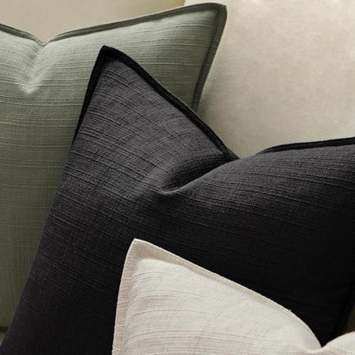 MIULEE Thick Textured Euro Sham Throw Pillow Covers 24x24 Inch Black - color: Black, size: 24" x 24" (Pack of 2)
