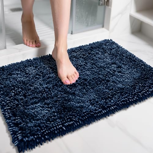 Yimobra Chenille Bathroom Rugs Non Slip, Extra Thick Soft Absorbent Bath Rug 31.5x20 Inch, Machine Washable Quick Dry Bath Mat for Bathroom Floor, Tub and Shower, Home Decor Accessories, Blue - color: Blue, size: 31.5" X 20"