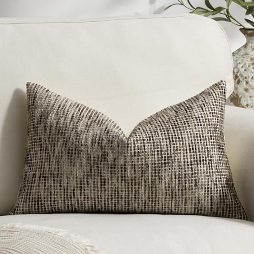 Pack of 1 Neutral Lumbar Pillow Covers 12x20 Boho Textured Dots Stripe Chenille Rectangular Decorative Throw Pillow Cases Accents for Living Room Couch Bed Farmhouse Home Decor, Chocolate Brwon - color: Chocolate Brwon, size: 20" x 12" (Pack of 1)
