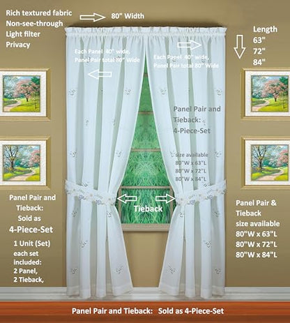 Today's Curtain Verona Reverse Embroidery Panel Pair and Tiebacks, 72", White/Blue, 80" W X 72" L - color: White/Blue, size: 80"W x 72"L (Pack of 1)