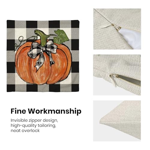 Fall Buffalo Plaid Orange Pumpkin Pillow Covers 18x18 Set of 2 - color: Black-buffalo Plaid Pumpkin, size: 18" x 18" (Pack of 2)