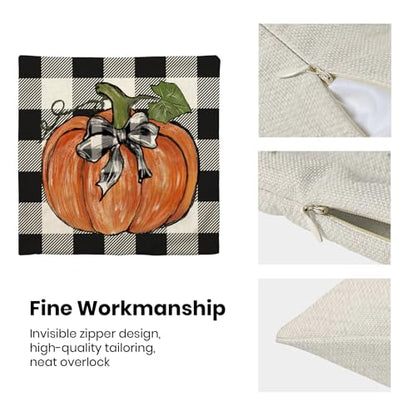 Fall Buffalo Plaid Orange Pumpkin Pillow Covers 18x18 Set of 2 - color: Black-buffalo Plaid Pumpkin, size: 18" x 18" (Pack of 2)