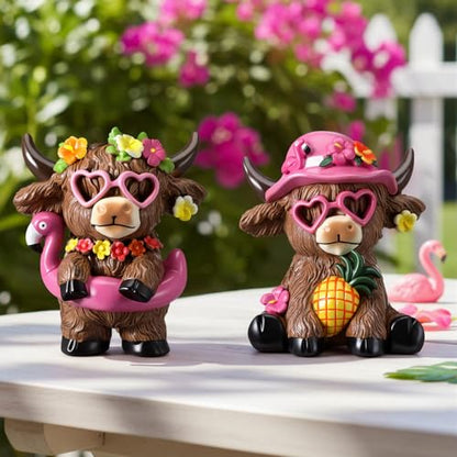Karenhi 2 Pcs Flamingo Figurines Resin, Summer Decorations Tabletop Home - style: Hawaii