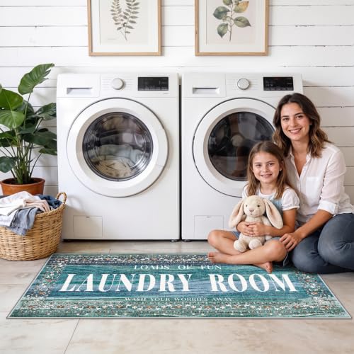 TOPRUUG Laundry Room Rug Runner 20"x47", Non Slip Waterproof Laundry Mat - color: Teal Blue, size: 1'8" x 4' (Rectangular)