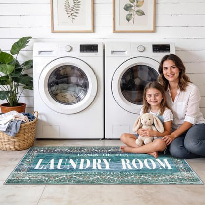 TOPRUUG Laundry Room Rug Runner 20"x47", Non Slip Waterproof Laundry Mat - color: Teal Blue, size: 1'8" x 4' (Rectangular)