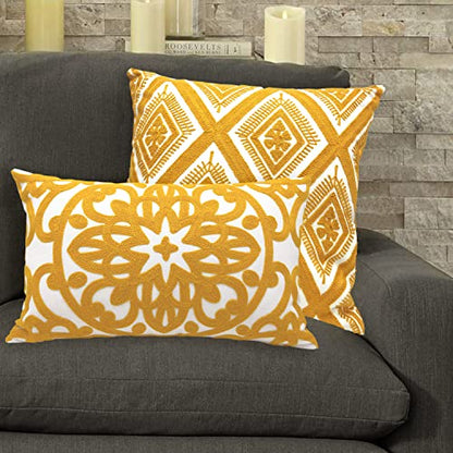 Alysheer Boho Embroidered Lumbar Throw Pillow Cover 12"x 20", 1pc Mustard - color: Gold, size: 20" x 12" (Pack of 1)