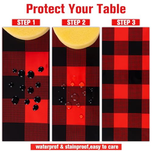 Kesfey Red and Black Gingham Tablecloth Christmas Party Table Cover 3 Packs - color: Red and Black