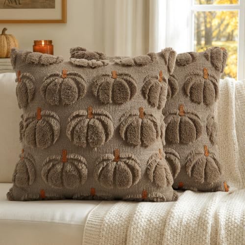 MIULEE Fall Pumpkin Pillow Covers Fall Decor Coco Brown Brown Stem 18x18 - color: Coco Brown Brown Stem, size: 18" x 18" (Pack of 2)