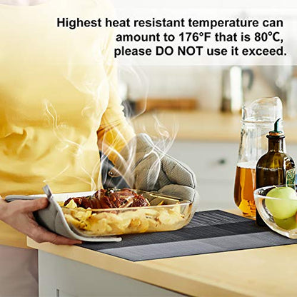 Aofmee Placemats, Placemats Set of 6, Heat Resistant Place Mats, Washable PVC Table Mats, Woven Vinyl Plastic Placemats for Dining Table, Non-Slip Stain Resistant Kitchen Table Placemats Easy to Clean - color: Black, size: Set of 6