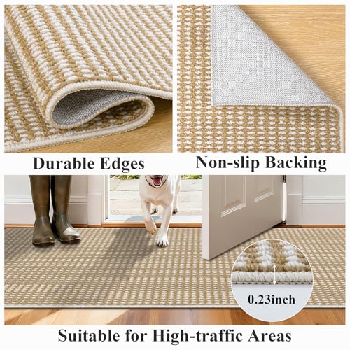 HEBE Washable Runner Rug 2'x8', Non Slip Low-Pile Hallway Rugs Runner - color: Beige/White, size: 2' x 8' (Rectangular)