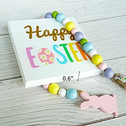 Easter Decorations, 5Pcs Easter Gnome Tiered Tray Decor, Glitter Easter Wood Signs, Truck Full of Eggs, Easter Bunny Gnome, Spring Easter Bead Garland, Rustic Farmhouse Spring Easter Decor - style: Easter
