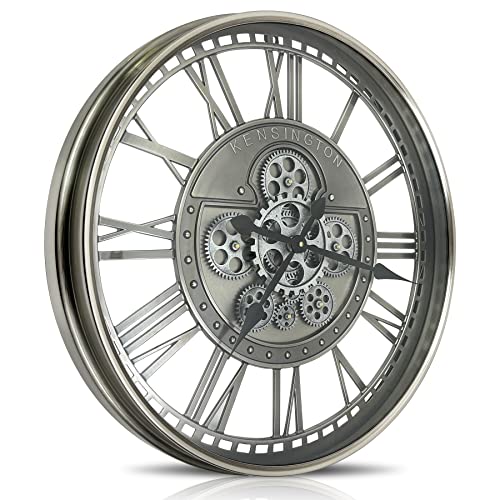 Real Moving Gears Wall Clock Large Modern Metal Clocks for Living Room Decor, Industrial Steampunk Unique Vintage Rustic Decorative Clock for Home Farmhouse Office, 27.6 Inch,Gunmetal Roman - color: Gunmetal Roman, size: 28 Inch