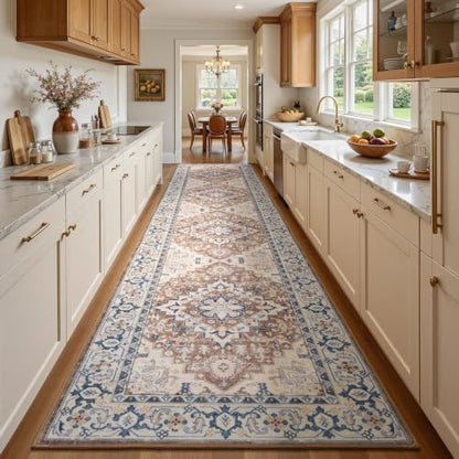 Lofus 3x12 Hallway Kitchen Washable Runner Rug, Entry Long Carpet Brown - color: Floral Brown, size: 3' x 12' (Runner)