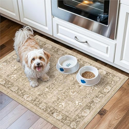 2x3 Washable Entryway Area Rug Non-Slip Distressed Khaki Door Mat - color: Accent | Beige Khaki, size: 2' x 3' (Rectangular)
