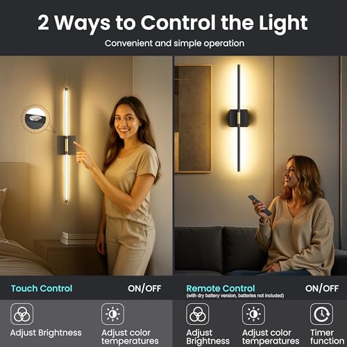 10000mAh Battery Operated Wall Sconces Set of 2, Black Gold-29Inch - color: Black Gold