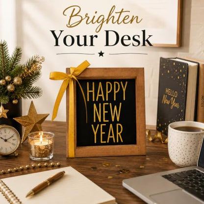 Happy New Year Sign Wall Table Tiered Tray Shelf Home Decor - color: black and gold