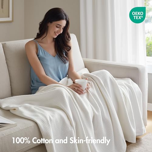 Madison Park Queen Blanket Egyptian Cotton Summer Cozy Full Size White - color: White, size: Full/Queen