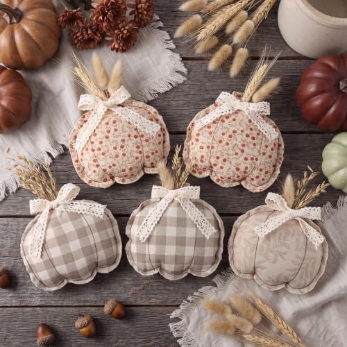 Wenqik 5 Pcs Decorative Pumpkins, Fall Harvest Tiered Tray Table Decoration - style: Pumpkin