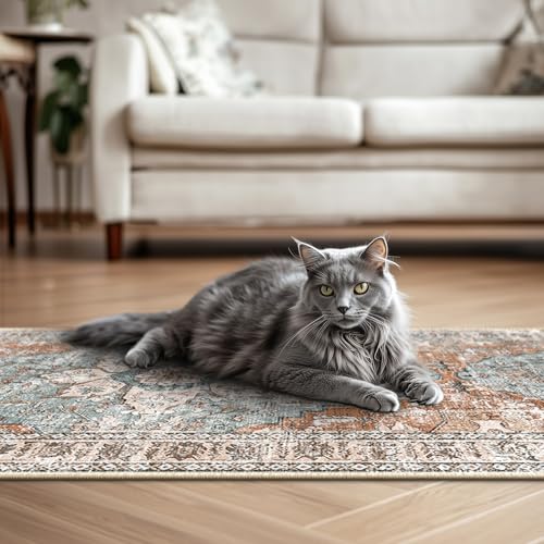 BESTSWEETIE Washable Boho 2x8 Runner Rug for Living Room, Green Brick - color: Green/Brick/Rust Red, size: 8' x 2' (Rectangular)