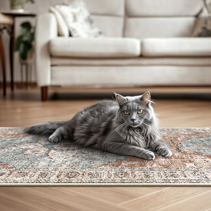 BESTSWEETIE Washable Boho 2x8 Runner Rug for Living Room, Green Brick - color: Green/Brick/Rust Red, size: 8' x 2' (Rectangular)