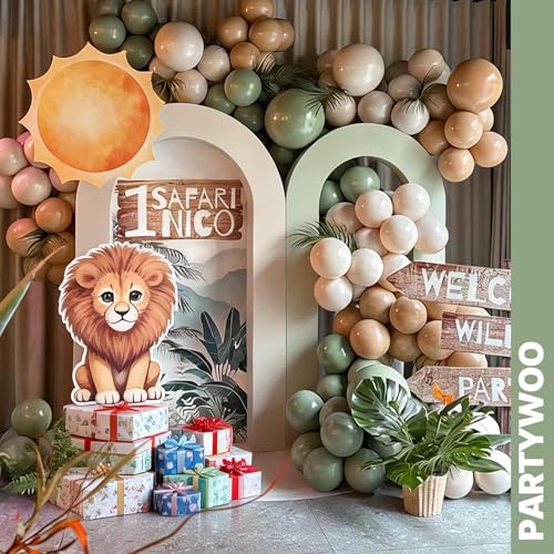 PartyWoo Sage Green Balloons 66pcs 12 Inch Gold White Brown Gold Balloons - color: Green-3327