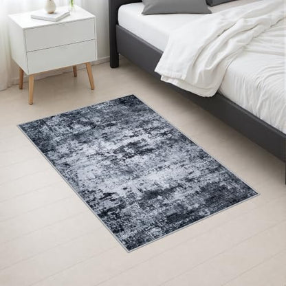 2x3 Washable Entryway Rug: Modern Abstract Indoor Carpet Black - color: Black, size: 2' x 3' (Rectangular)