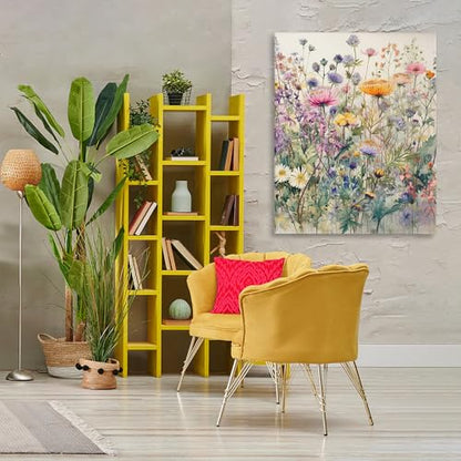 Mixed Wild Flowers Botanical, 36 x 48 Inch Canvas Wall Art - size: 48"L x 36"W