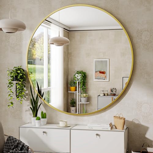 BEAUTYPEAK 24 Inch Round Mirror, Metal Frame Circle Mirror, Gold - color: Gold, size: 24"L x 24"W