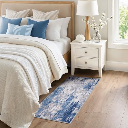 RELEANY Washable 2'x5' Abstract Area Rug for Living Room Blue Gray - color: Blue/Gray, size: 2' x 5' (Rectangular)
